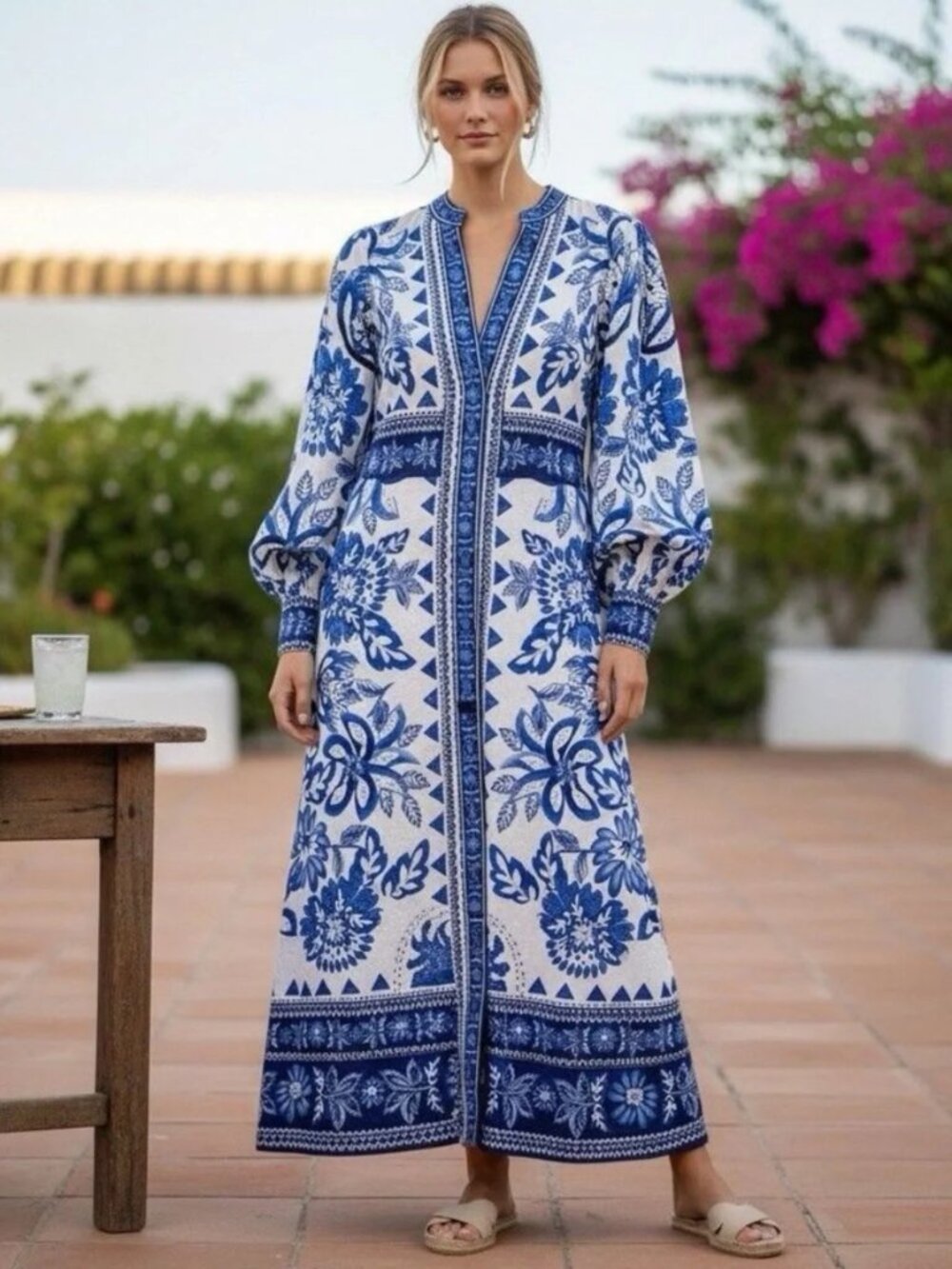 Caroline Constas Blue and White Floral Maxi Dress size small new with tag